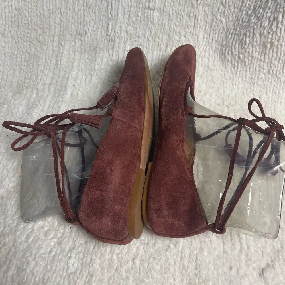 Madewell Brown leather Suede Ballet Flats lace up ankle wrap SZ9